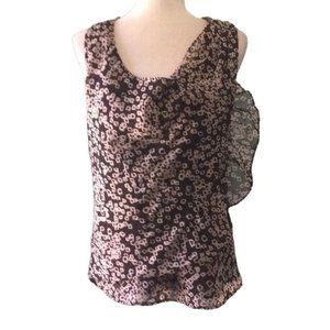 Gap Wrap Look Ruffle Tank Top S Brown Geometric Lined Sleeveless Round Neck